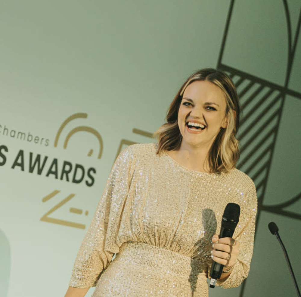 Kirsty Hulse hosting an awards ceremony